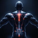 Athletic figure from the back with highlighted muscles, symbolizing strength and muscle growth from creatine