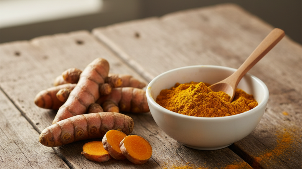 Turmeric root and powder, studied as a natural alternative to omeprazole for reflux